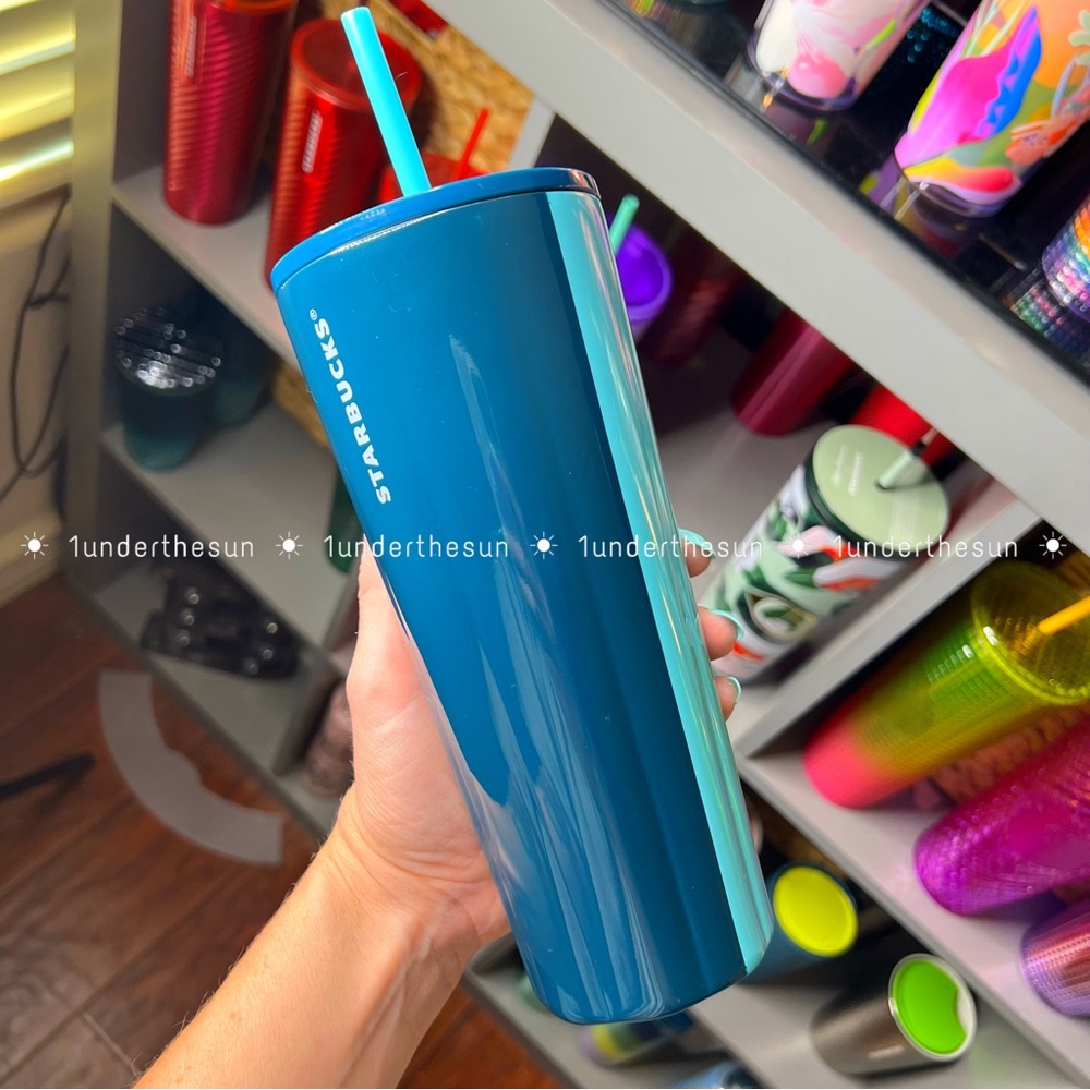 NEW! 🪼 Starbucks 2023 Blue Teal Split Puffy Stainless Cold Cup 24oz Tumbler